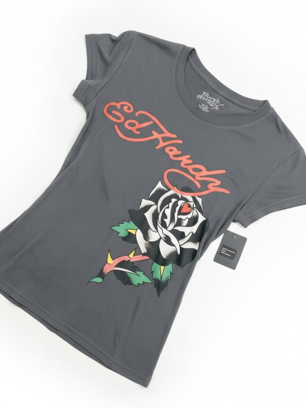 Ed Hardy Rose Graphic T-Shirt – Youth XL / Women's XS–S – NWT
